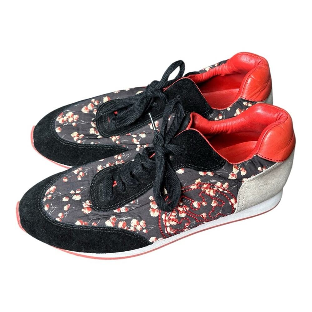 Tory Burch Orange Black Floral Lace Up Sneakers 9